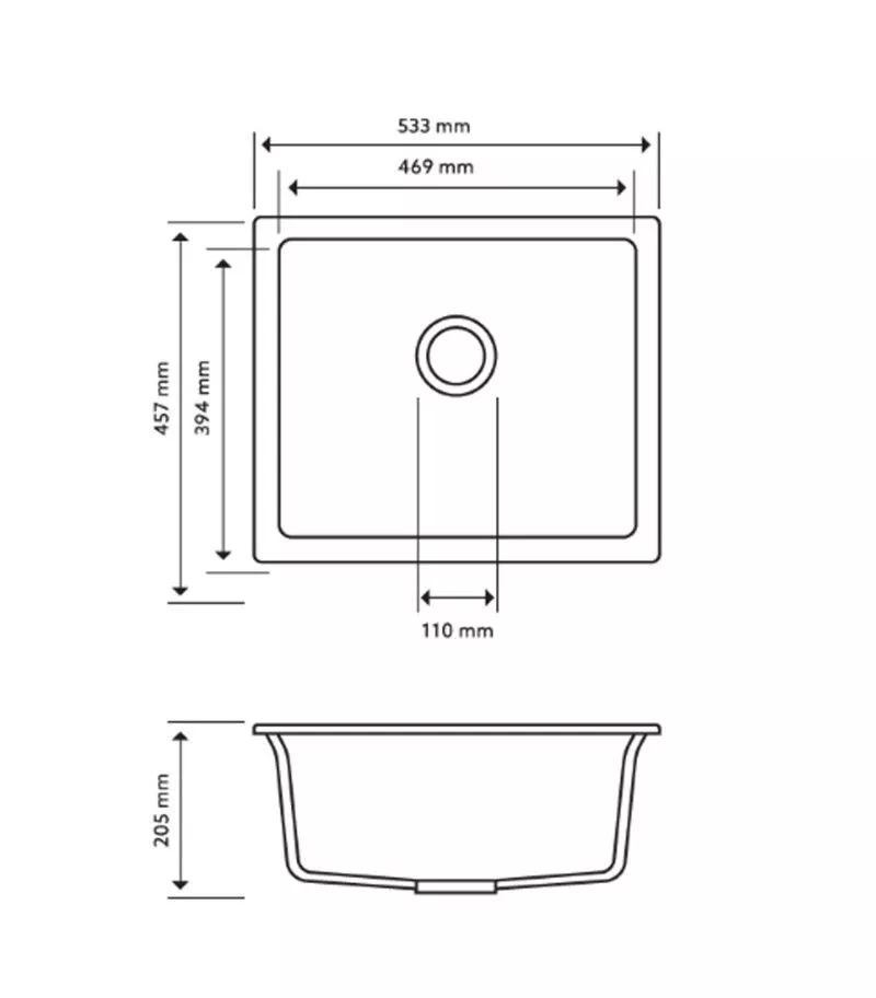 Carysil Granite Kitchen Sink 533mm Technical Drawing