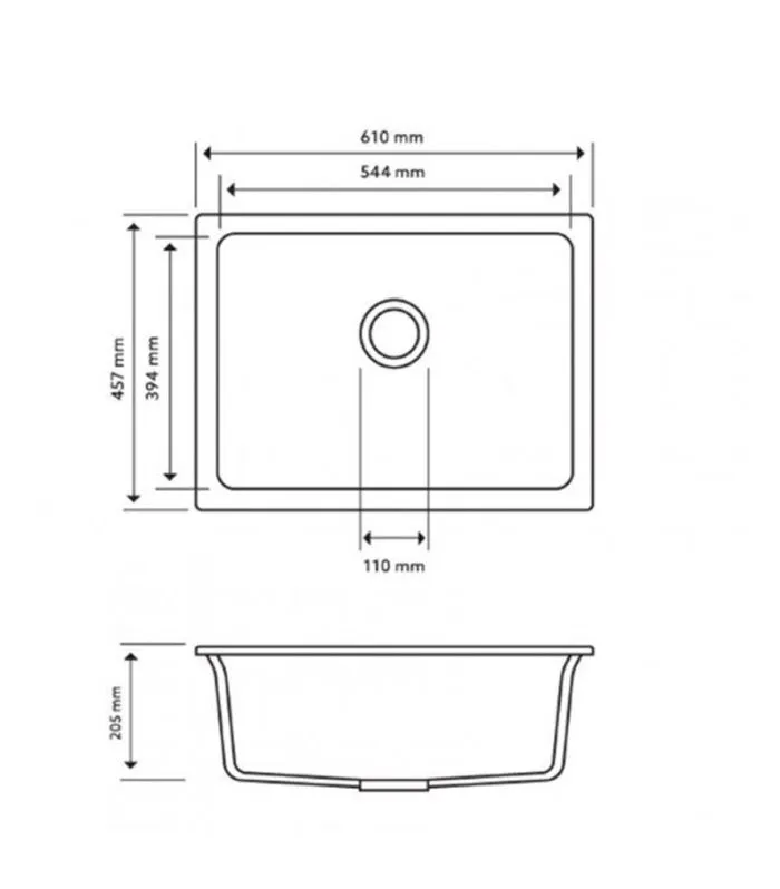 Carysil Granite Kitchen Sink 610mm TWM6145 Technical Drawing