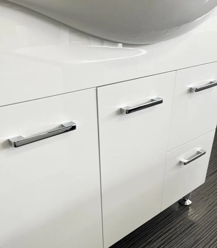 Reno Semi-recessed Freestanding Vanity With Ceramic Top – Gloss White