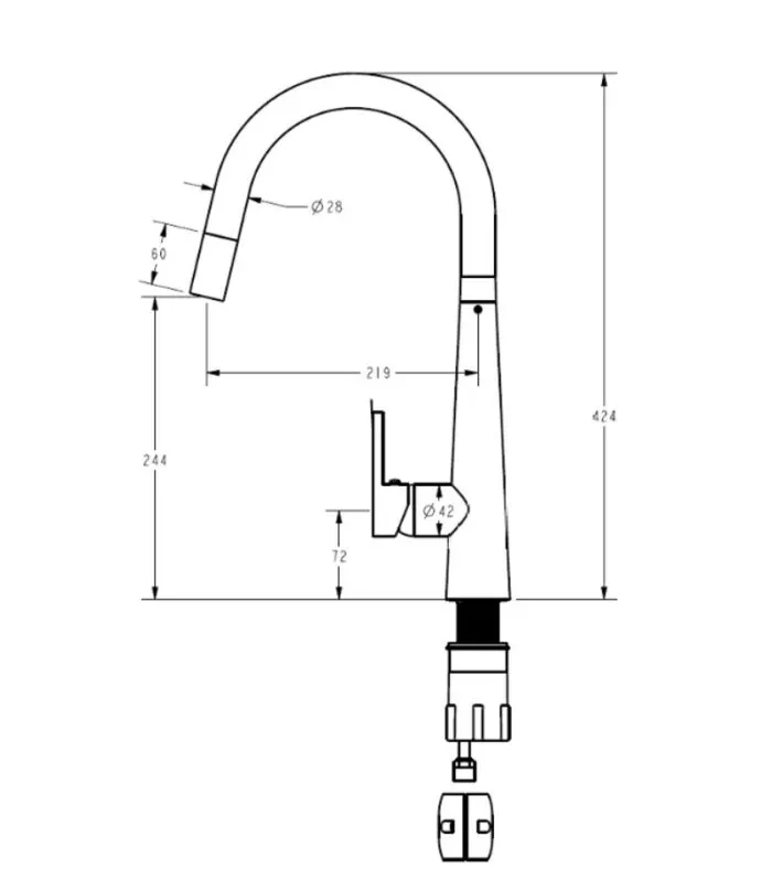 Luxa Brass Pull Out Sink Mixer with Gooseneck Spout and Square Pin Handle - Specification