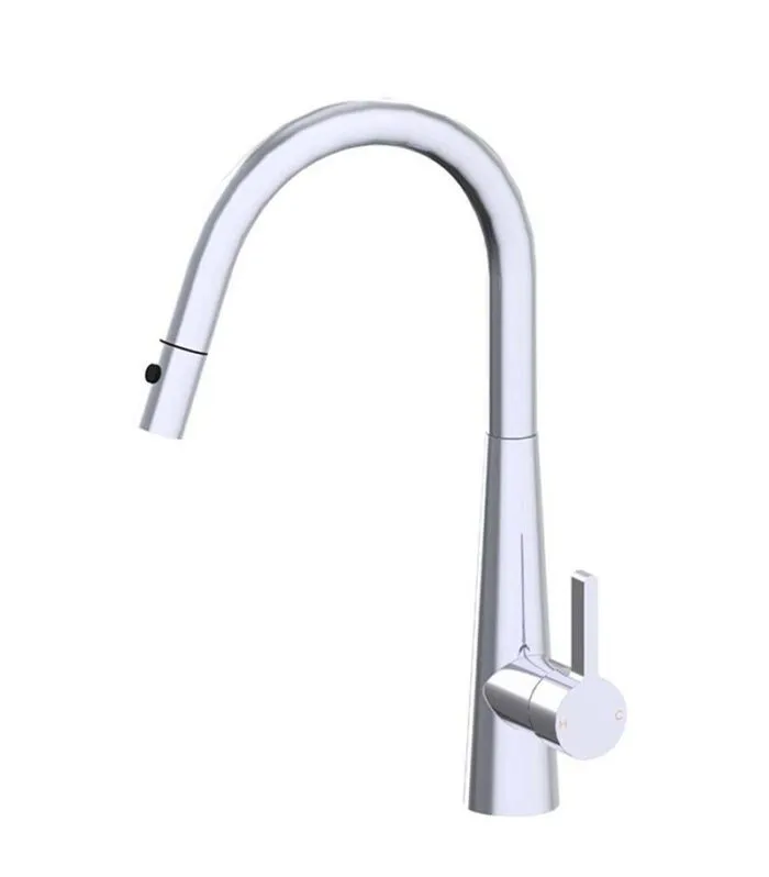 Luxa Brass Pull Out Sink Mixer with Gooseneck Spout and Square Pin Handle - Chrome