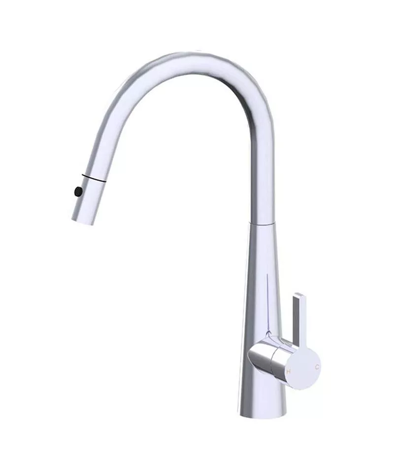 Luxa Brass Pull Out Sink Mixer with Gooseneck Spout and Square Pin Handle - Chrome