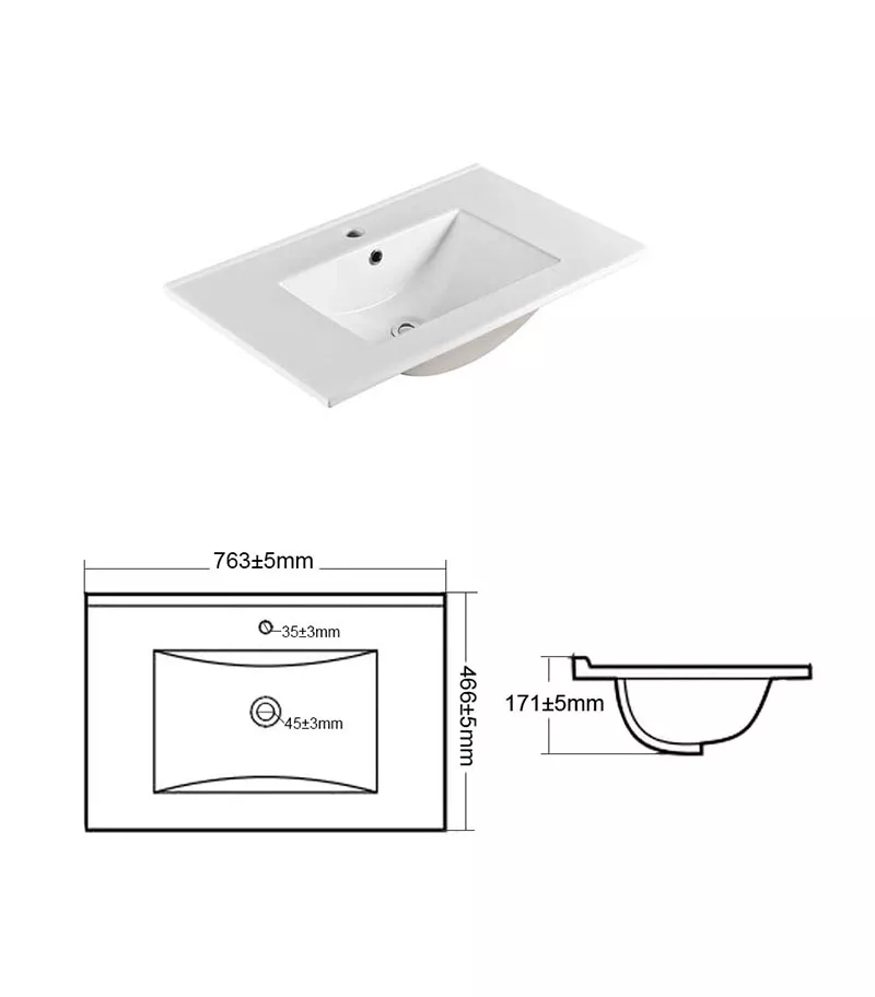 Ceramic Top Standard Square 750mm With Specs