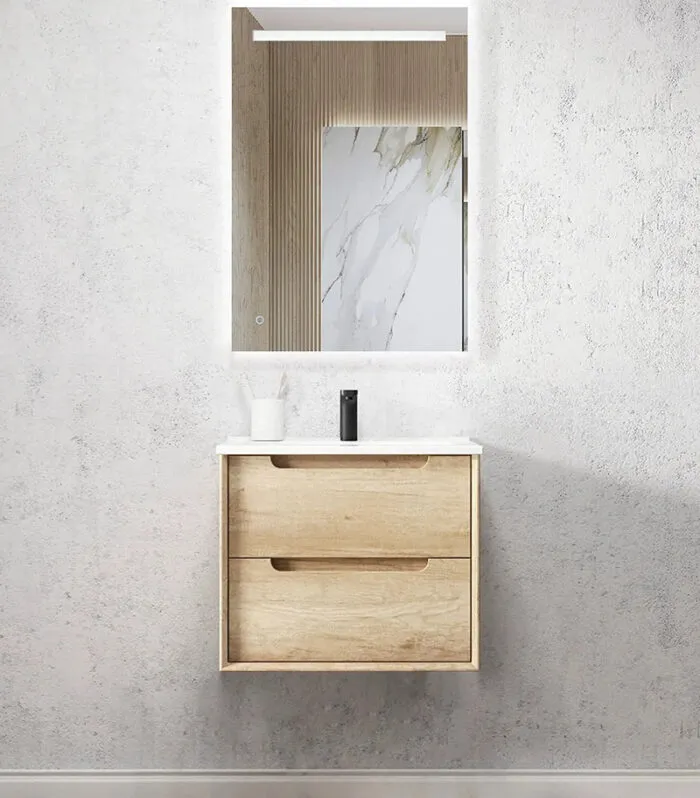 Byron Natural Oak 600mm Plywood Wall Hung Vanity Ceramic Top