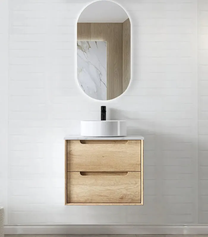Byron Natural Oak 600mm Plywood Wall Hung Vanity Rockplate Top 15mm