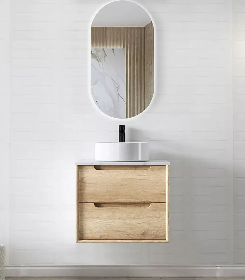 Byron Natural Oak 600mm Plywood Wall Hung Vanity Rockplate Top 15mm