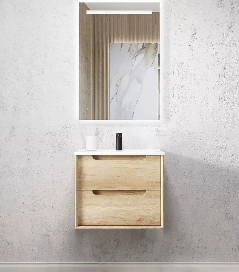 Byron Natural Oak 600mm Plywood Wall Hung Vanity Ceramic Top
