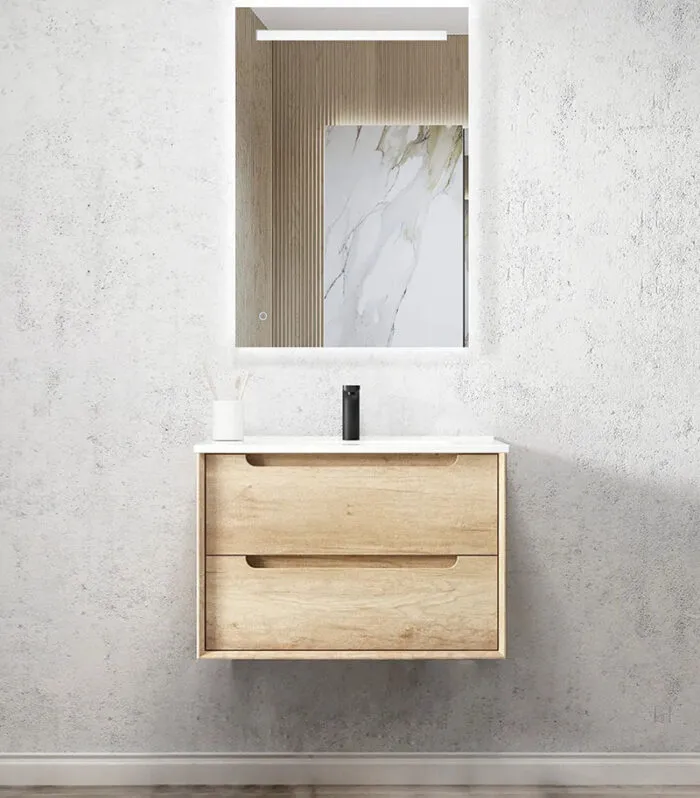 Byron Natural Oak 750mm Plywood Wall Hung Vanity Ceramic Top