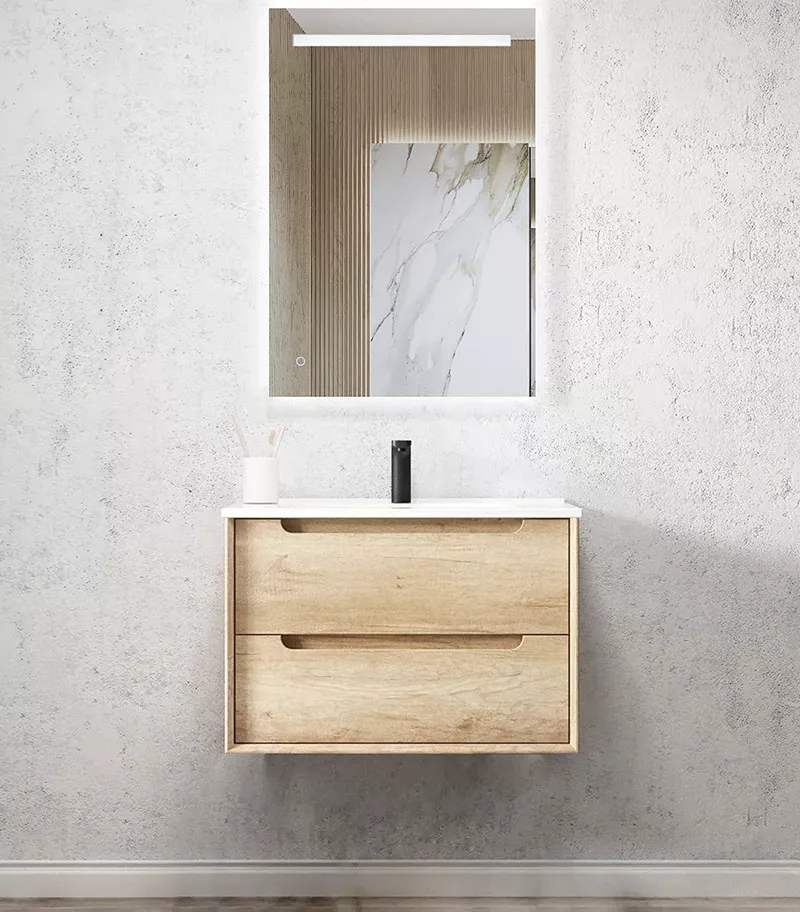 Byron Natural Oak 750mm Plywood Wall Hung Vanity Ceramic Top