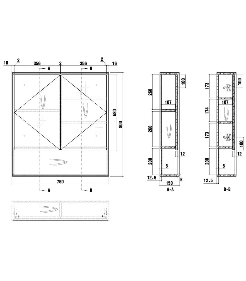 Byron 750x800mm Shaving Cabinet - Specification