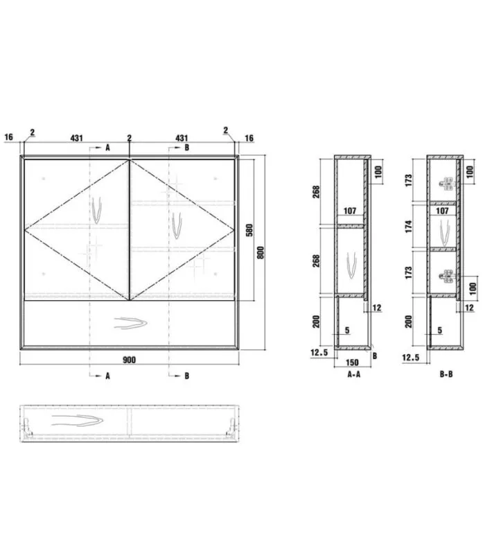 Byron 900x800mm Shaving Cabinet - Specification