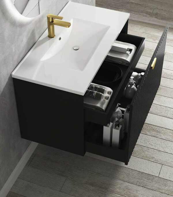Marlo Matt Black 600/750/900mm Plywood Wall Hung Vanity Sideview
