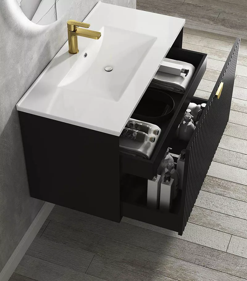 Marlo Matt Black 600/750/900mm Plywood Wall Hung Vanity Sideview