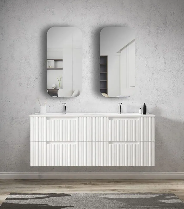 Noosa Matt White 1500mm Double Bowls Plywood Wall Hung Vanity