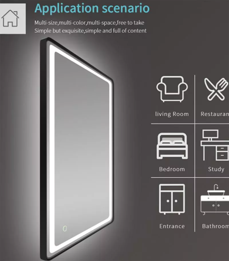 Reno 1200mm x 800mm Matt Black Framed Square LED Mirror