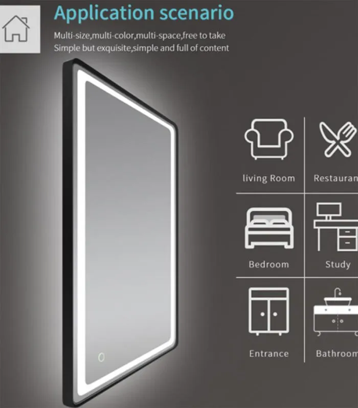 Reno 1500mm x 800mm Matt Black Framed Square LED Mirror