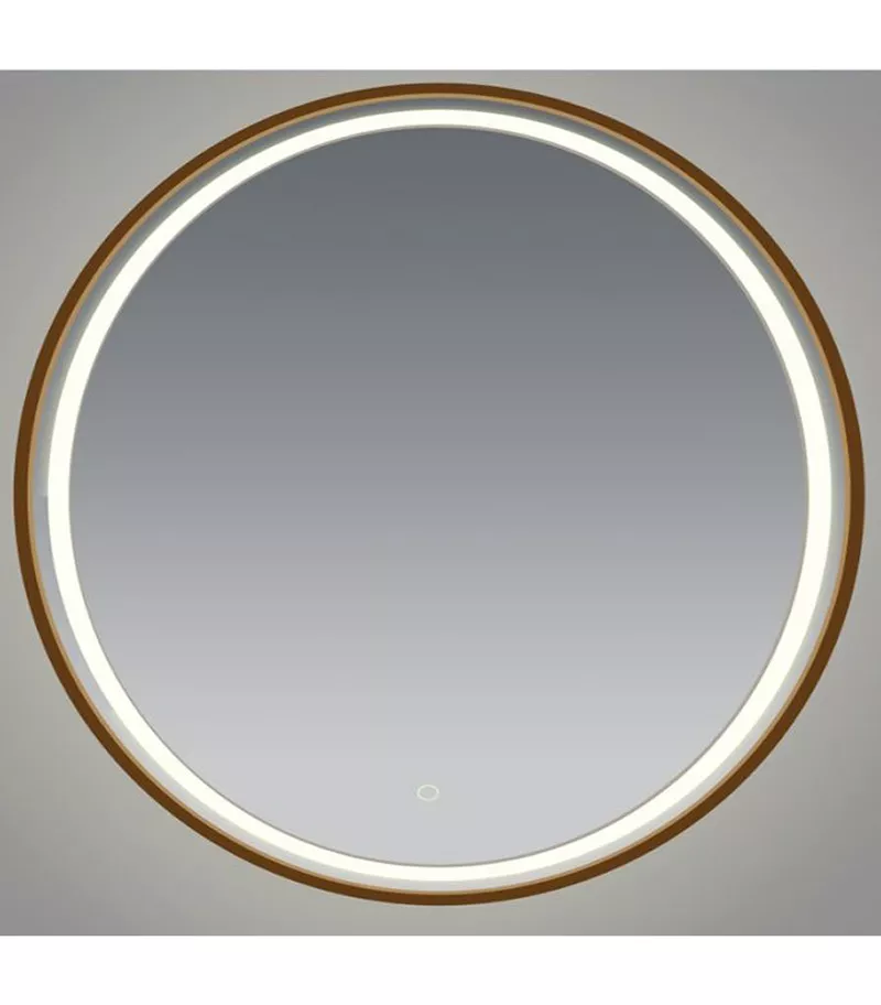 Reno Brushed Gold Framed Round LED Mirror - Frontview