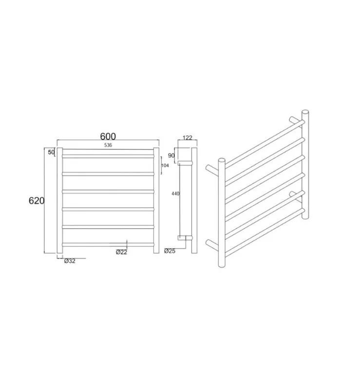 Aqua Round Heated Towel Rack 6 Bars Specification
