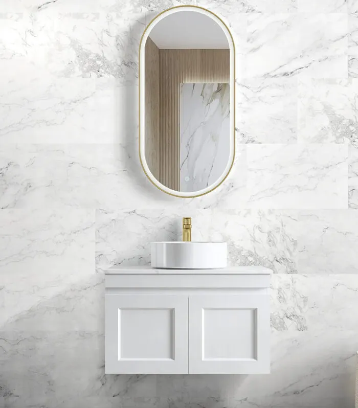 Hampton Matt White 750mm Plywood Wall Hung Vanity- Stonetop