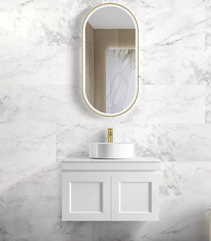 Hampton Matt White 750mm Plywood Wall Hung Vanity- Stonetop