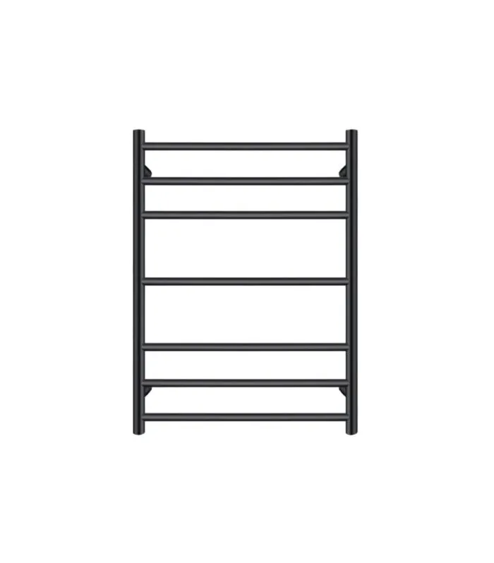 Aqua Round Matt Black Heated Towel Rack 7 Bars (3+1+3)