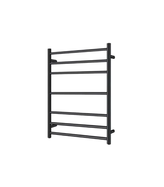 Aqua Round Matt Black Heated Towel Rack 7 Bars (3+1+3) Sideview