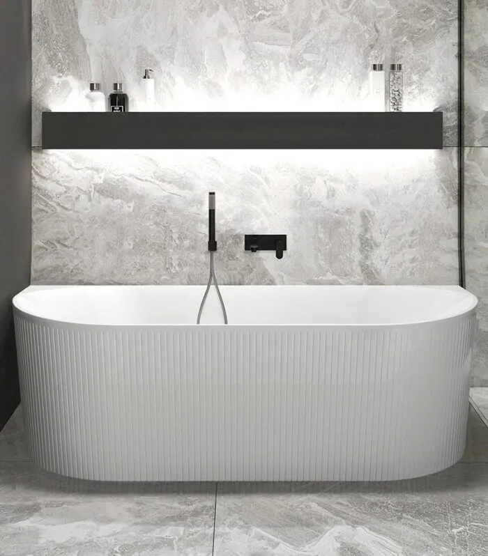 Noosa Back To Wall Freestanding Bath - Matt White