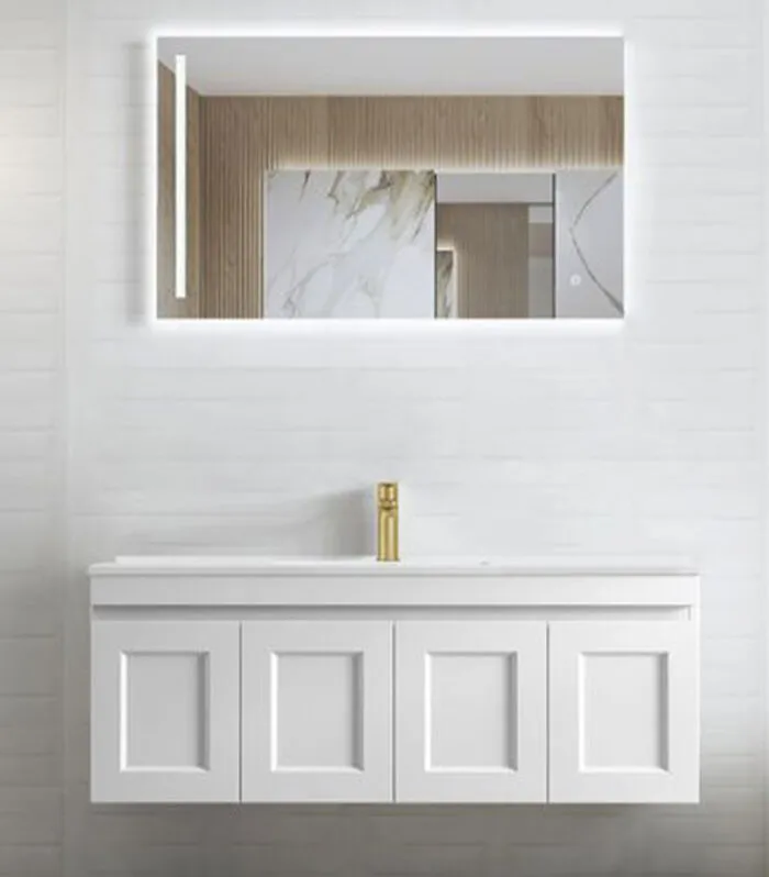 Hampton Shaker Matt White Single Bowl 1200mm Plywood Wall Hung Vanity HPM1200WCT