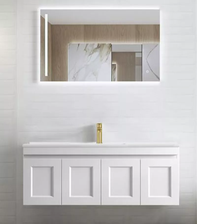Hampton Shaker Matt White Single Bowl 1200mm Plywood Wall Hung Vanity HPM1200WCT