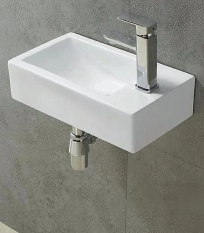 455 x 250 x 120mm Gloss White Ceramic Wall Hung Basin LH Bowl