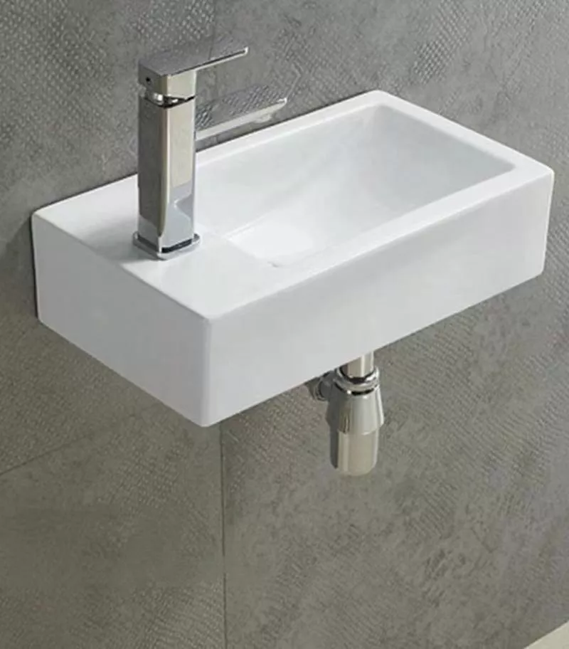 455 x 250 x 120mm Gloss White Ceramic Wall Hung Basin RH Bowl
