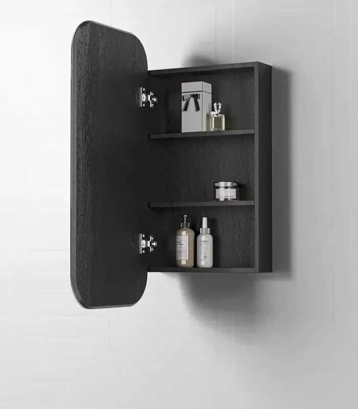 Newport 450x900mm Shaving Cabinet - Black Oak Interior