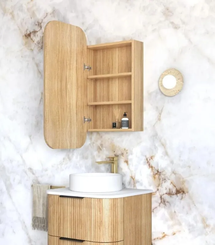 Newport 450x900mm Shaving Cabinet - Woodland Oak Interior
