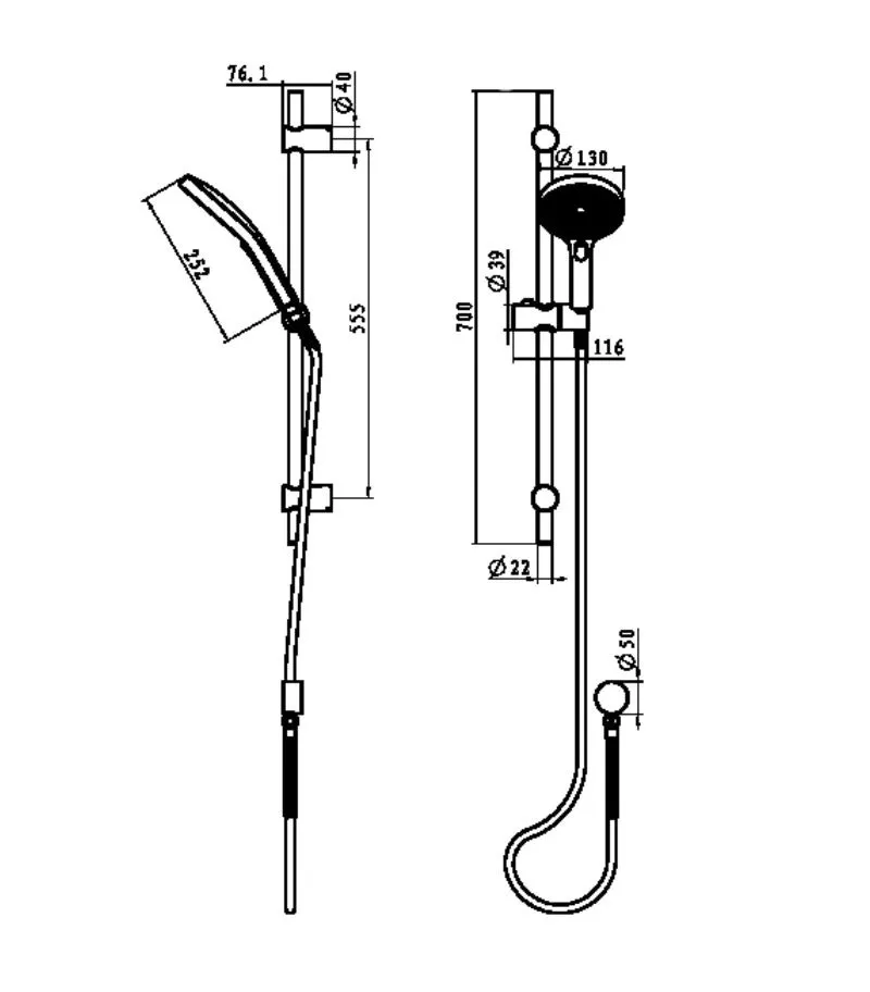 Gabe Round Hand Shower On Rail Specification