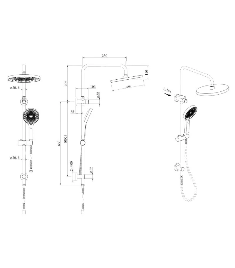 Gabe Twin Shower On Rail Specification