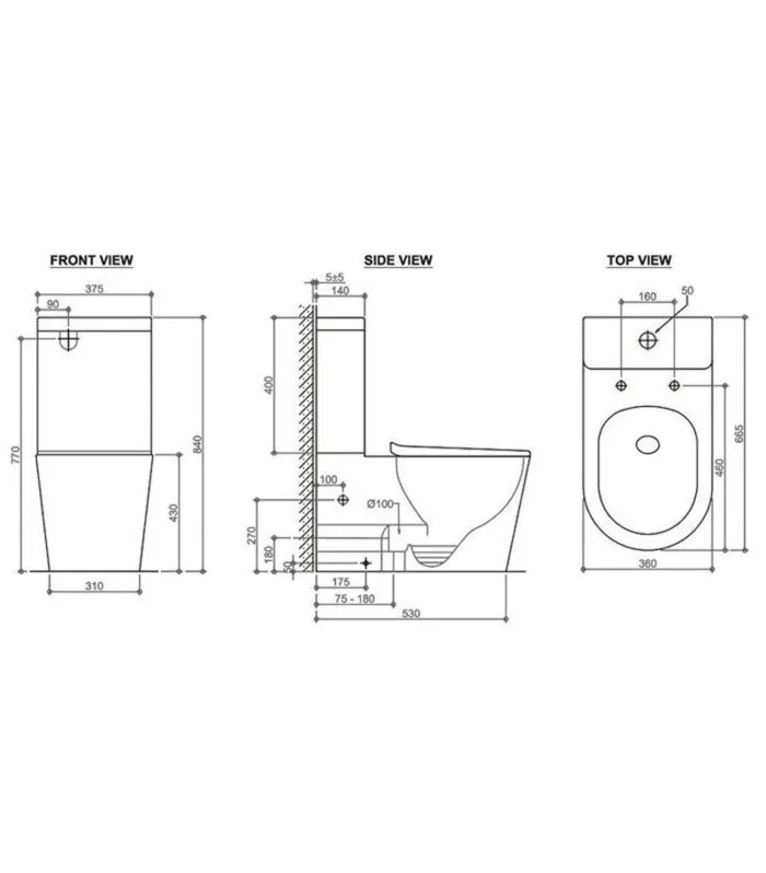 Feanza Gloss White Tornado Wall Faced Toilet Suite Specification