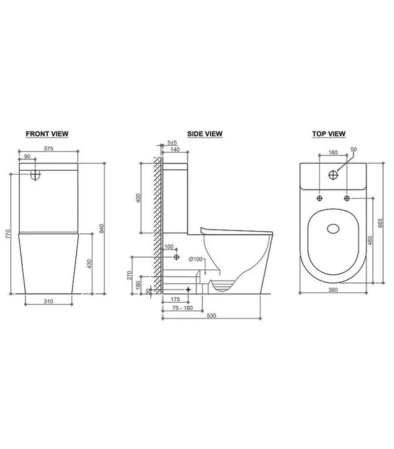 Feanza Gloss White Tornado Wall Faced Toilet Suite Specification