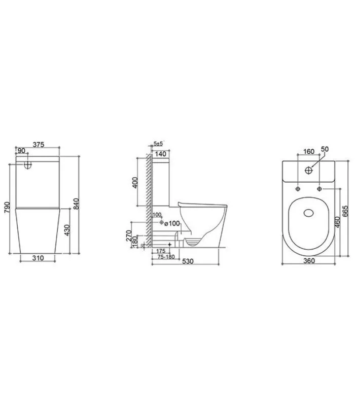 Feanza Matt Black Tornado Wall Faced Toilet Suite Specification