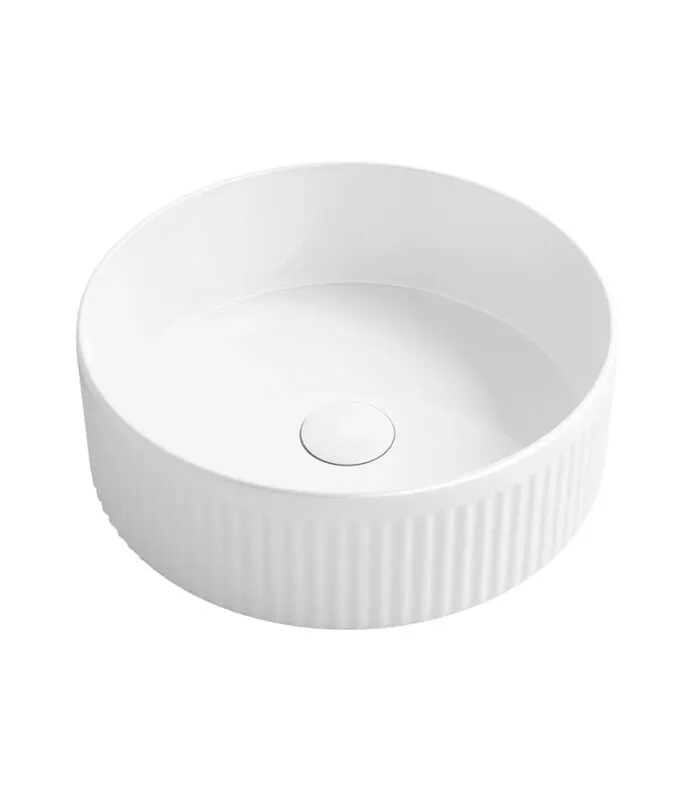 Oxford 395mm White Fluted Round Above Counter Ceramic Basin