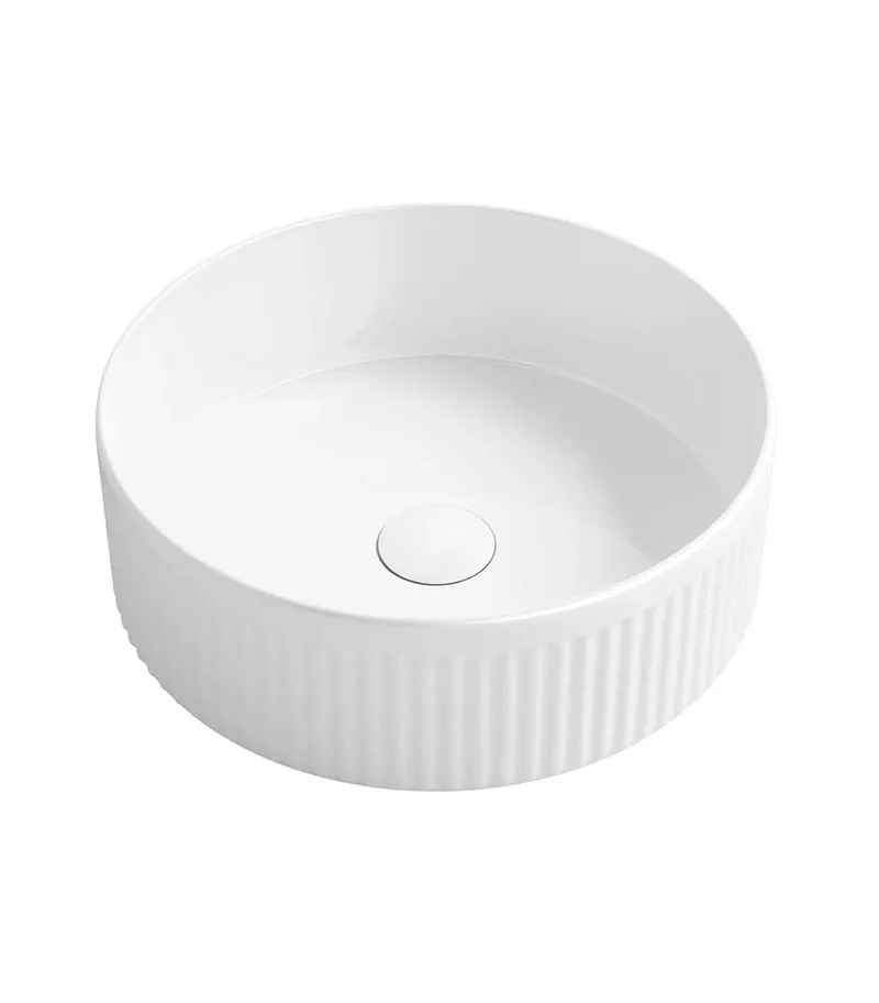 Oxford 395mm White Fluted Round Above Counter Ceramic Basin