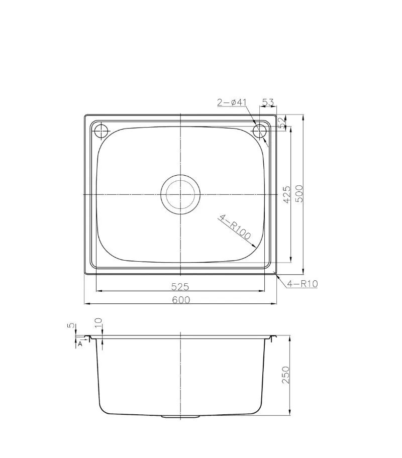 Otus 600x500x250mm Stainless Steel Single Bowl Laundry Sink - Specification