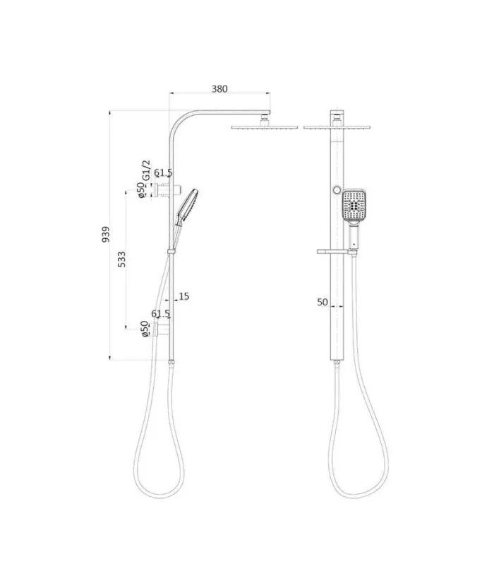 Sando Matt Black Twin Shower Set With 6 Function Patent Hand shower