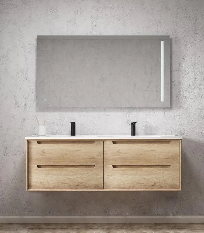 Byron Natural Oak 1500mm Double Bowls Plywood Wall Hung Vanity Ceramic Top