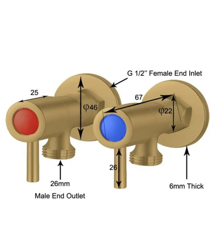 Pentro Brushed Yellow Gold Round 1/4 Turn Washing Machine Stops