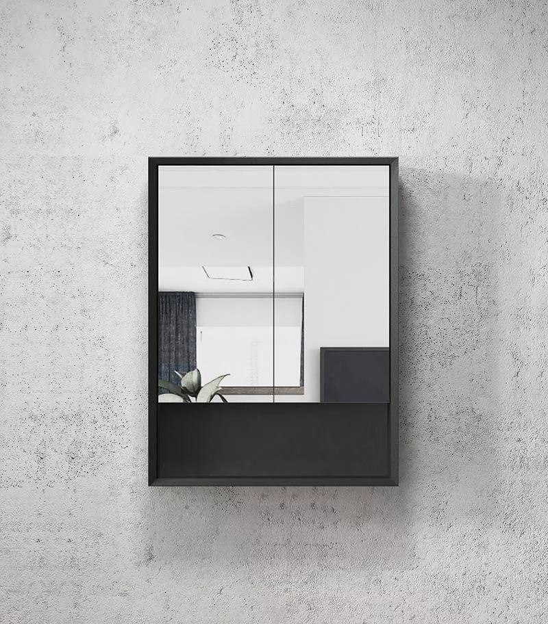 Marlo 600mm x 800mm Matt Black Shaving Cabinet With Shelf