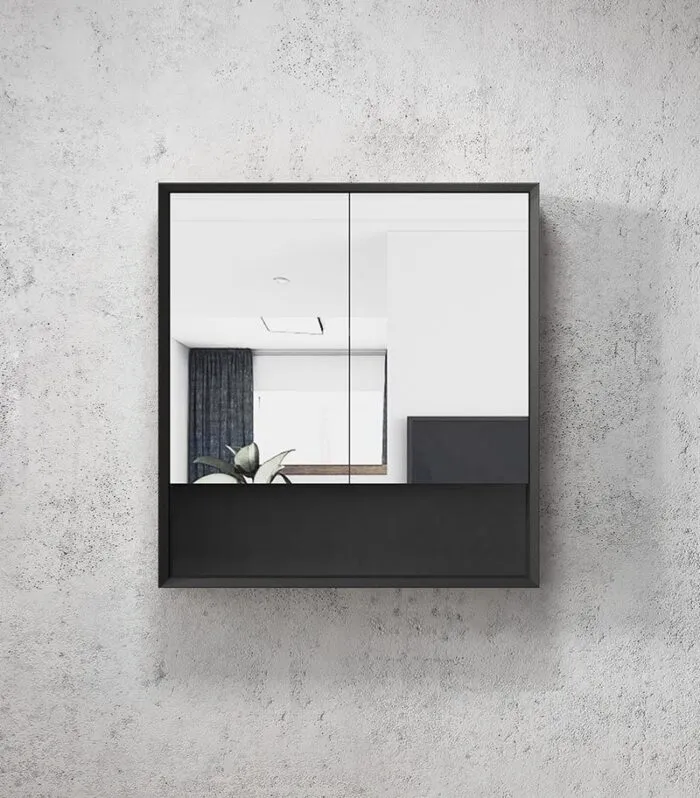 Marlo 750mm x 800mm Matt Black Shaving Cabinet With Shelf