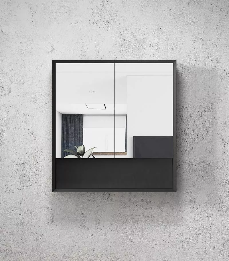 Marlo 750mm x 800mm Matt Black Shaving Cabinet With Shelf