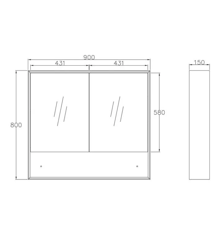 Marlo 900mm x 800mm Matt Black Shaving Cabinet With Shelf
