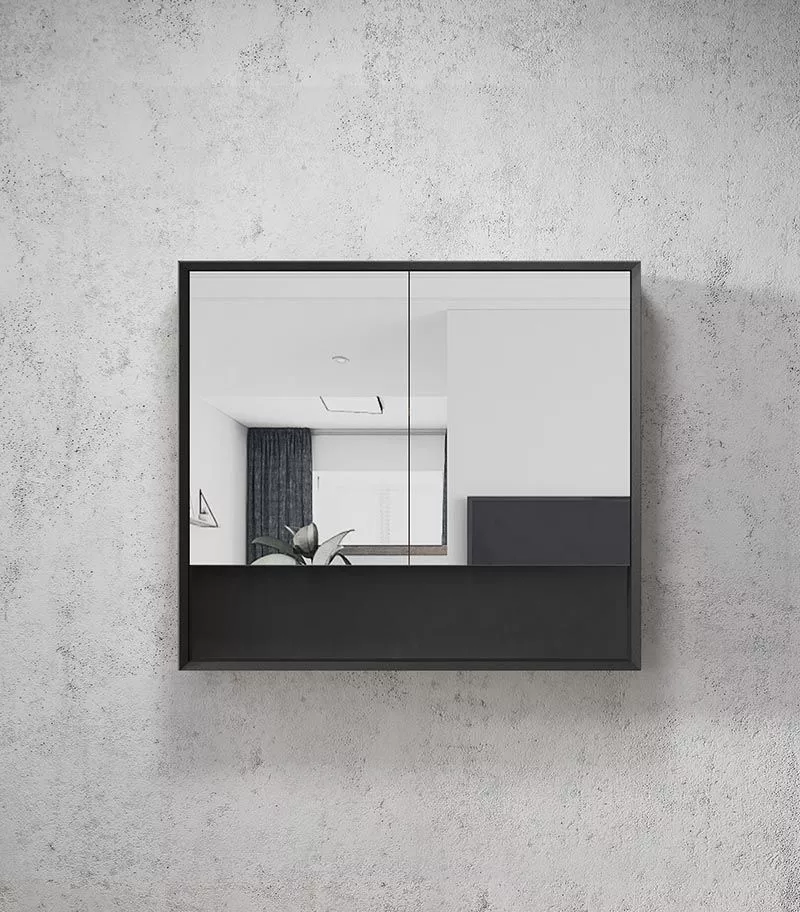 Marlo 900mm x 800mm Matt Black Shaving Cabinet With Shelf