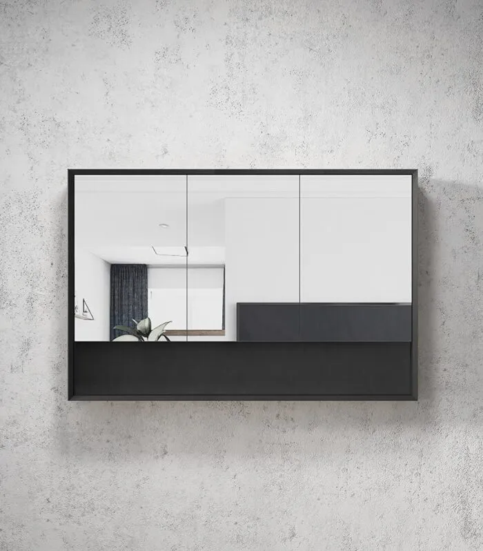 Marlo 1200mm x 800mm Matt Black Shaving Cabinet With Shelf